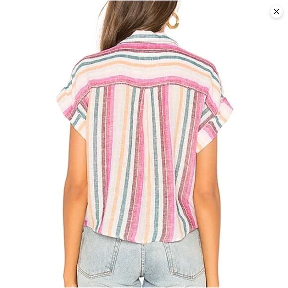 Rails Amelie Avila Stripe Linen Blend Button Down Shirt Women’s Medium Resort - Picture 5 of 16